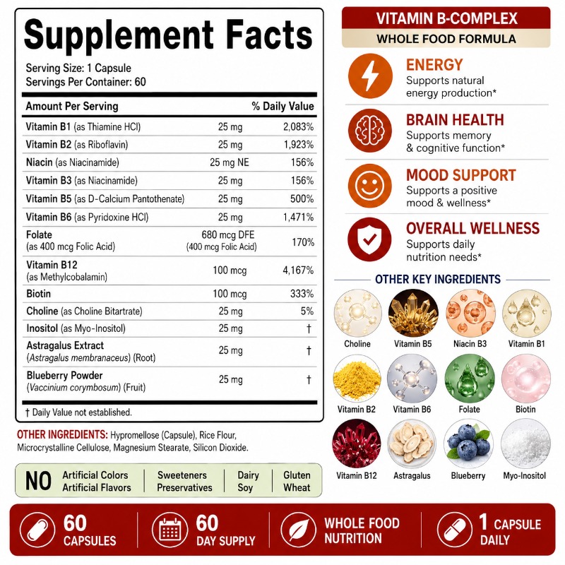 B Complex Vitamins Supplement  - đánh giá và giá Herbal Wellness Blend